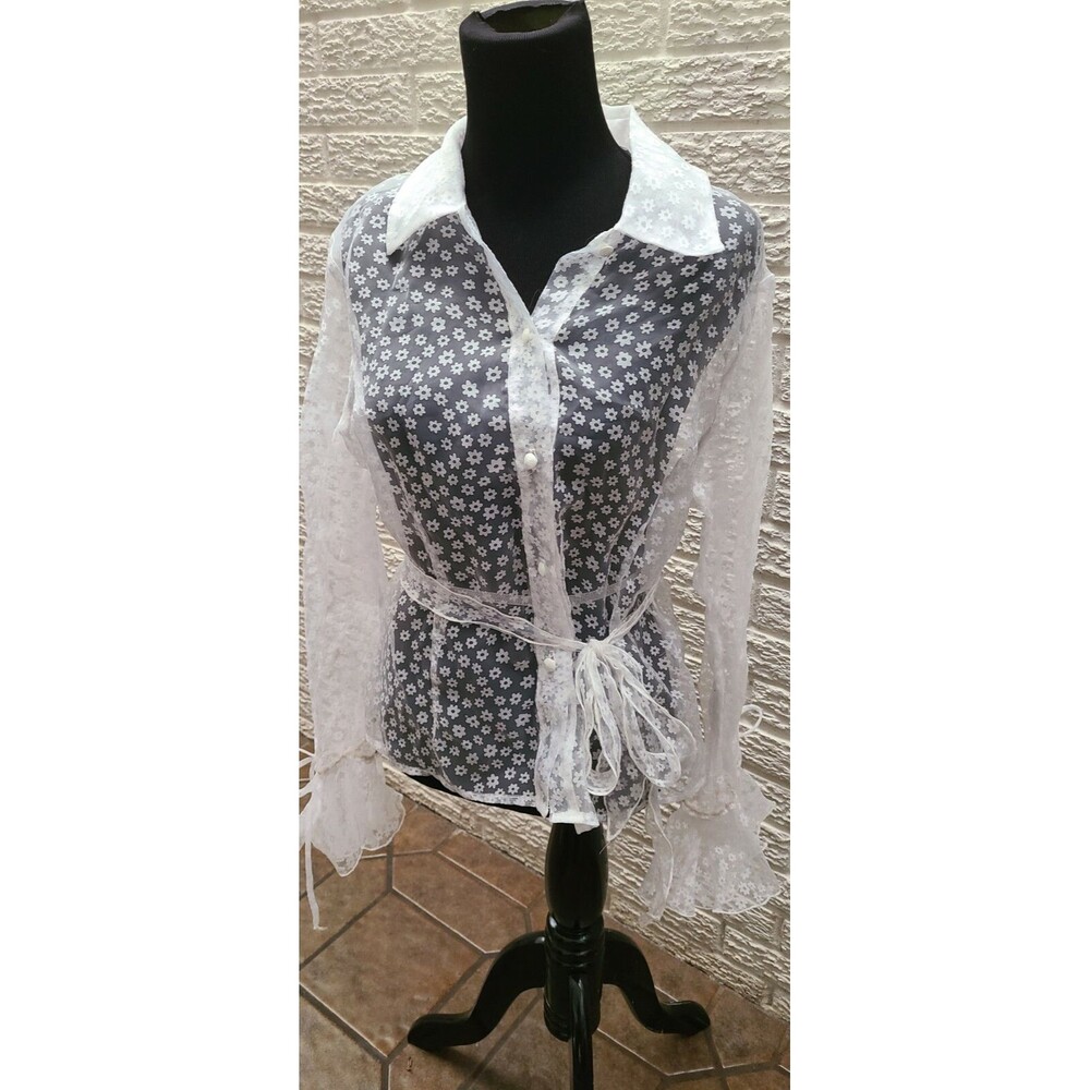 JR NITES womens sheer lace style floral blouse shirt  size 10 euc